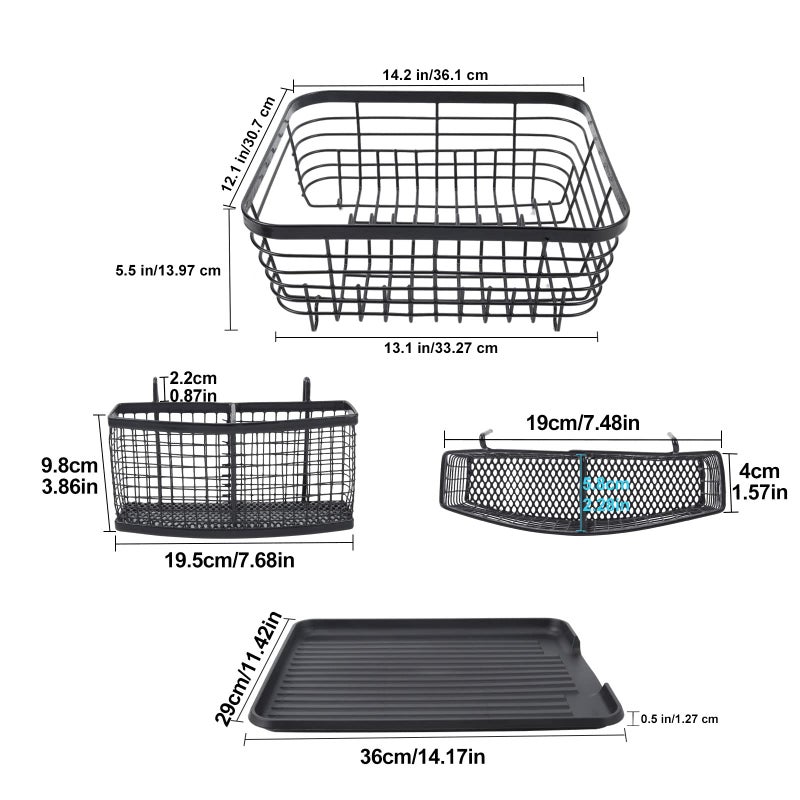 TQVAI Kitchen Dish Drainer Rack with Drying Board and Full-Mesh Silverware Utensils Holder, Black - Image 3